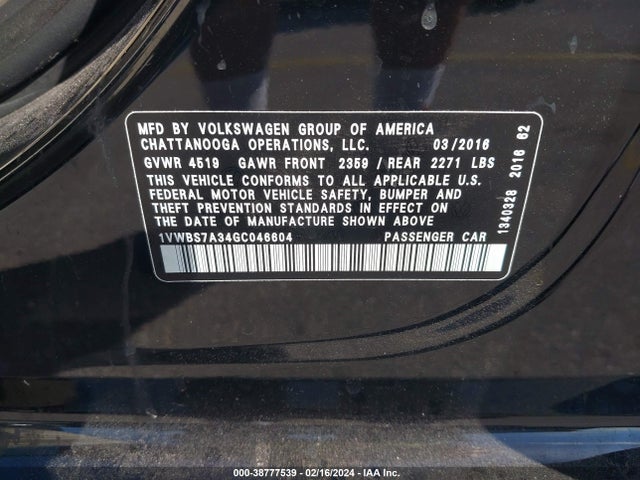 1VWBS7A34GC046604 Volkswagen Passat 1.8t Se