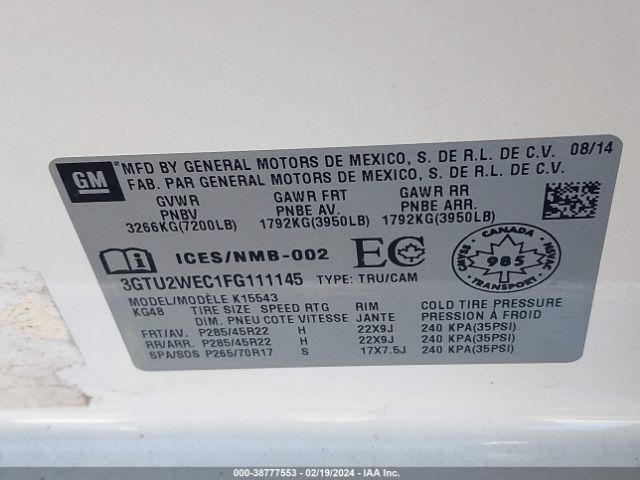 3GTU2WEC1FG111145 GMC Sierra 1500 Denali