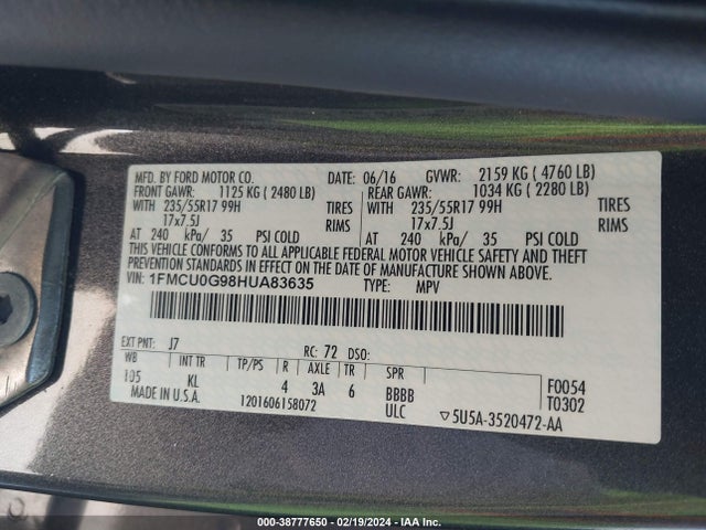 Ford ESCAPE SE 2017 1FMCU0G98HUA83635 Image 9