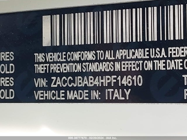 ZACCJBAB4HPF14610 Jeep Renegade Sport 4x4