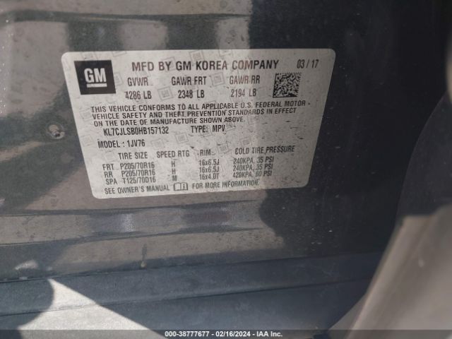 KL7CJLSB0HB157132 Chevrolet Trax Lt