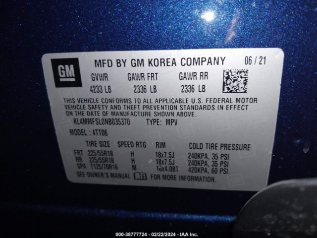 KL4MMFSL0NB035370 Buick Encore Gx Fwd Essence