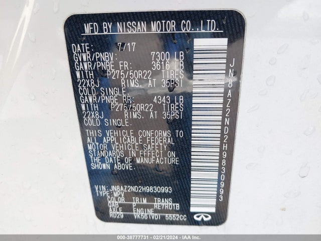 JN8AZ2ND2H9830993 Infiniti QX80