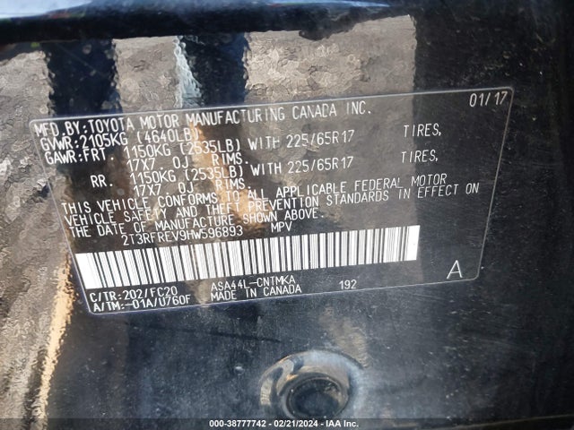 Toyota Rav4 Xle 2017 2T3RFREV9HW596893 Image 9
