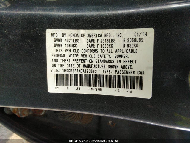 Honda ACCORD EX 2014 1HGCR2F7XEA123603 Image 9