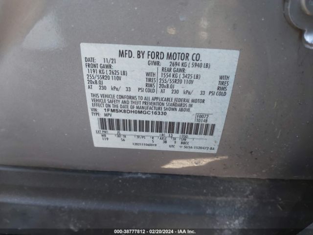 1FMSK8DH0MGC16330 Ford EXPLORER XLT