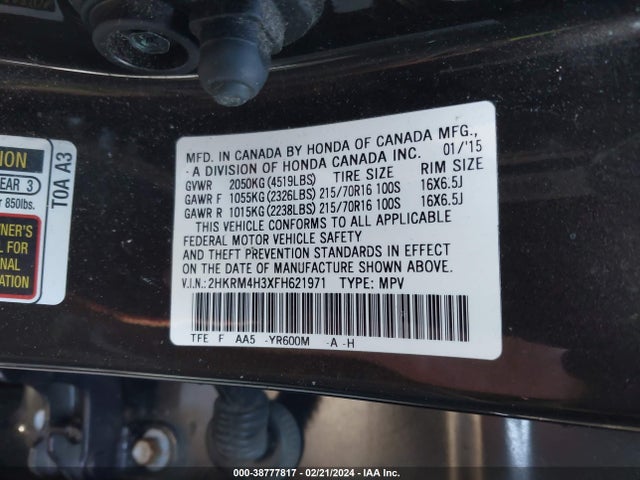 Honda CR-V LX 2015 2HKRM4H3XFH621971 Image 9