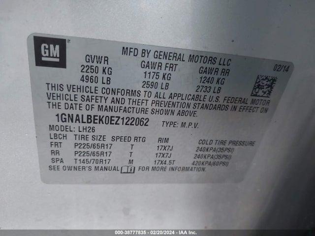 Chevrolet EQUINOX 1LT 2014 1GNALBEK0EZ122062 Image 9