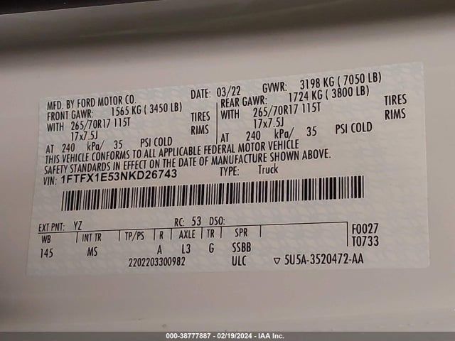 Ford F-150 Xlt 2022 1FTFX1E53NKD26743 Image 9