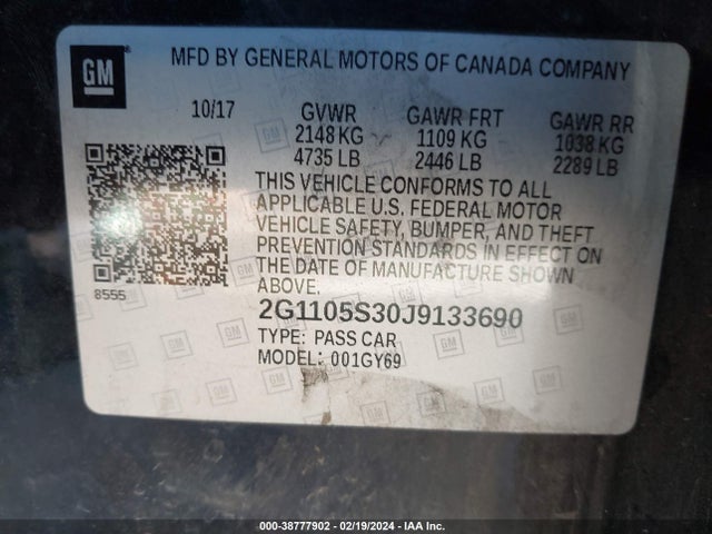 Chevrolet IMPALA 1LT 2018 2G1105S30J9133690 Image 9