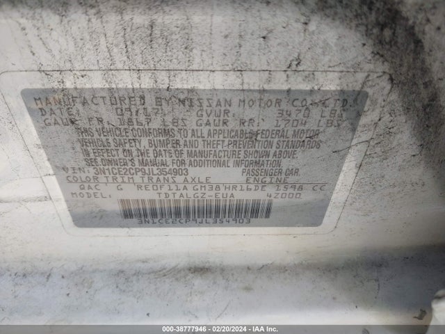 Nissan Versa Note Sr 2018 3N1CE2CP9JL354903 Image 9