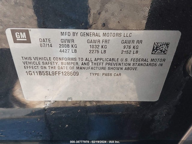 Chevrolet MALIBU LS 2015 1G11B5SL9FF128609 Image 9