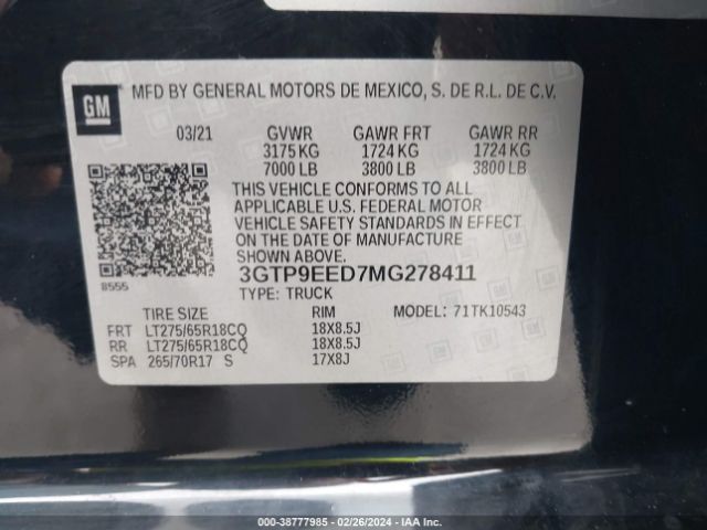 3GTP9EED7MG278411 GMC Sierra 1500 4wd  Short Box At4
