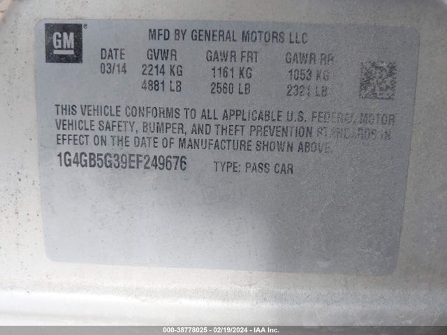 1G4GB5G39EF249676 Buick Lacrosse Leather Group