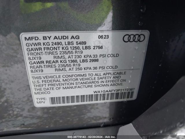 WA1GAAFY3P2172367 Audi Q5 Premium 45 Tfsi S Line Quattro
