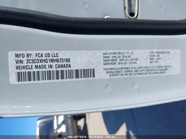 2C3CDXHG1MH673168 Dodge Charger Gt Rwd