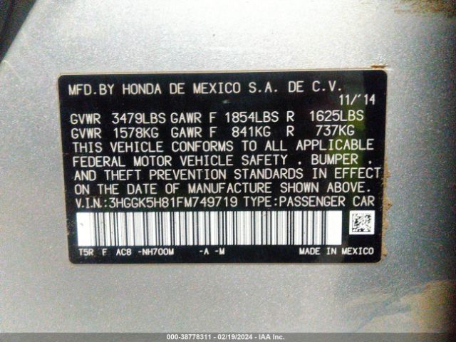 3HGGK5H81FM749719 Honda Fit Ex/ex-l