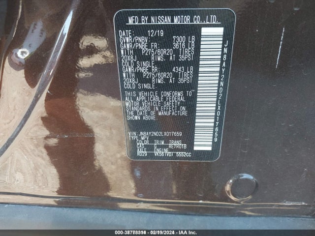 Nissan Armada Sl 2wd 2020 JN8AY2ND2LX017659 Image 9