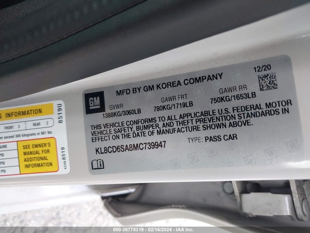 Chevrolet Spark Fwd 1lt Automatic 2021 KL8CD6SA8MC739947 Image 9