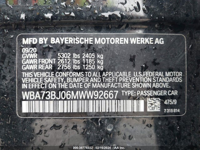 BMW 540i Xdrive 2021 WBA73BJ06MWW92667 Image 9