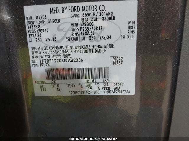 2005 FORD F-150 STX/XL/XLT VIN: 1FTRF12205NA82056