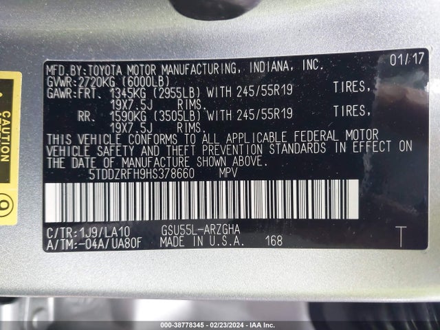 Toyota Highlander Limited Platinum 2017 5TDDZRFH9HS378660 Image 9