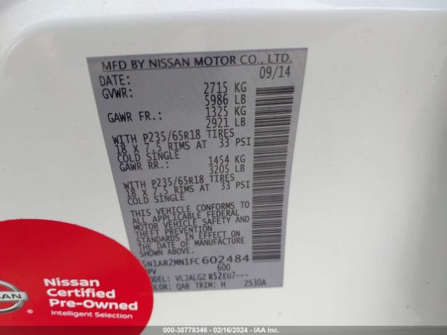 5N1AR2MN1FC602484 Nissan Pathfinder Sl