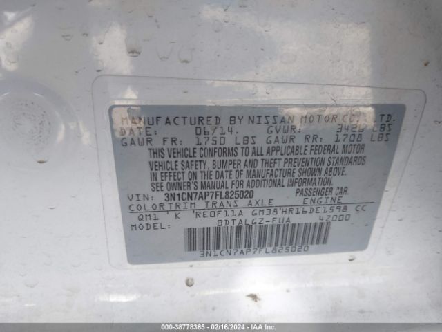 3N1CN7AP7FL825020 Nissan Versa 1.6 Sl