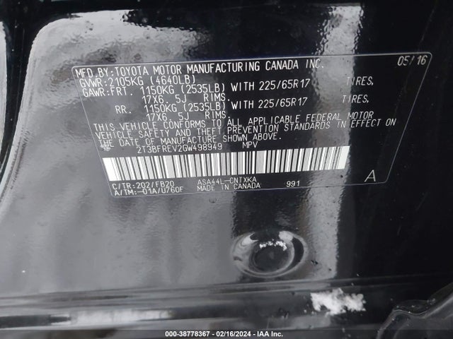 Toyota RAV4 LE 2016 2T3BFREV2GW498949 Image 9