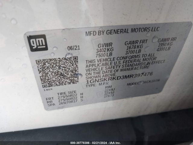 1GNSKRKD3MR397476 Chevrolet Tahoe 4wd Rst