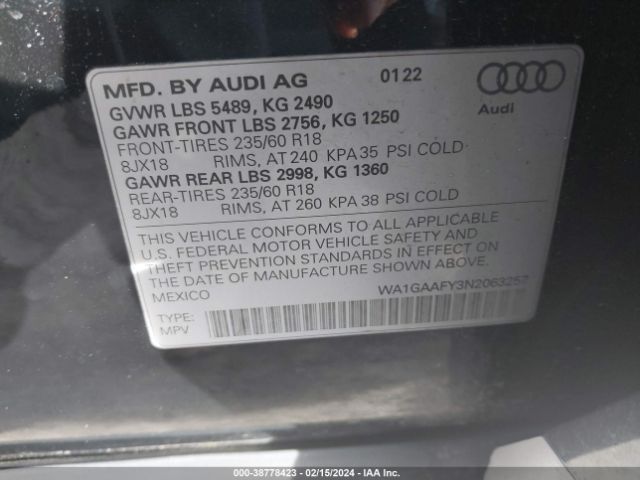 2022 AUDI Q5 WA1GAAFY3N2063257 Photo 8