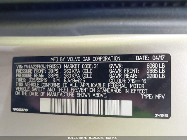 YV4A22PK9J1190553 Volvo Xc90 T6 Momentum