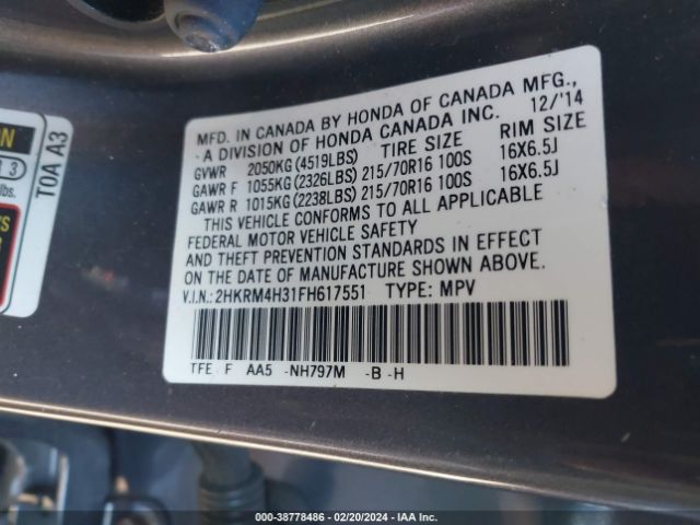 2HKRM4H31FH617551 Honda CR-V LX