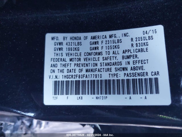Honda Accord Ex-l 2015 1HGCR2F80FA177910 Image 9