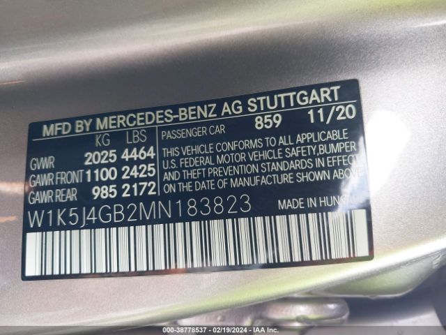 W1K5J4GB2MN183823 Mercedes-Benz CLA 250
