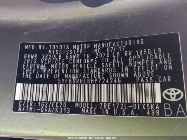 5YFBURHE8HP724246 Toyota COROLLA SE