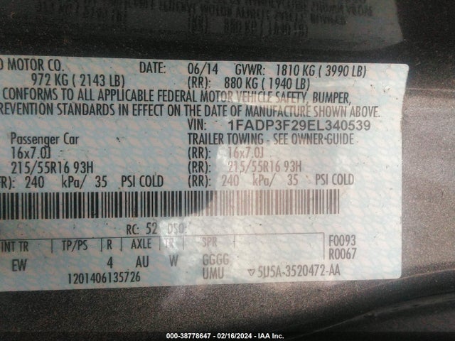 Ford FOCUS SE 2014 1FADP3F29EL340539 Image 9
