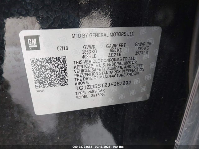 Chevrolet MALIBU LT 2018 1G1ZD5ST2JF267292 Image 9