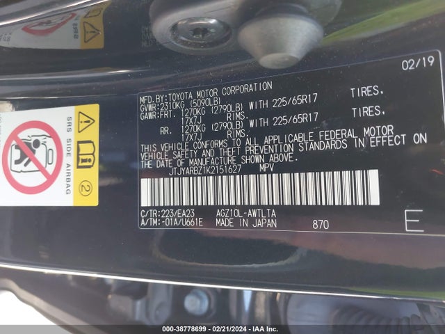 Lexus NX 300 2019 JTJYARBZ1K2151627 Image 9