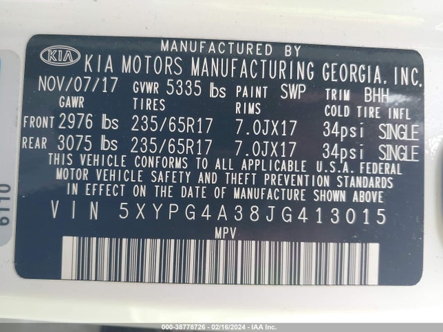 KIA Sorento 2.4l Lx 2018 5XYPG4A38JG413015 Image 9