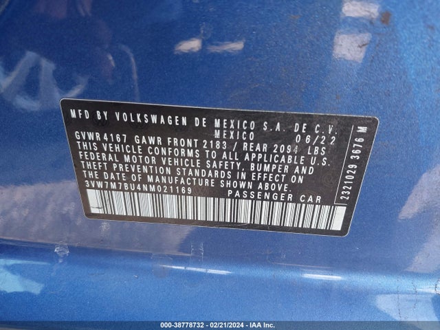 3VW7M7BU4NM021169 Volkswagen Jetta 1.5t Se
