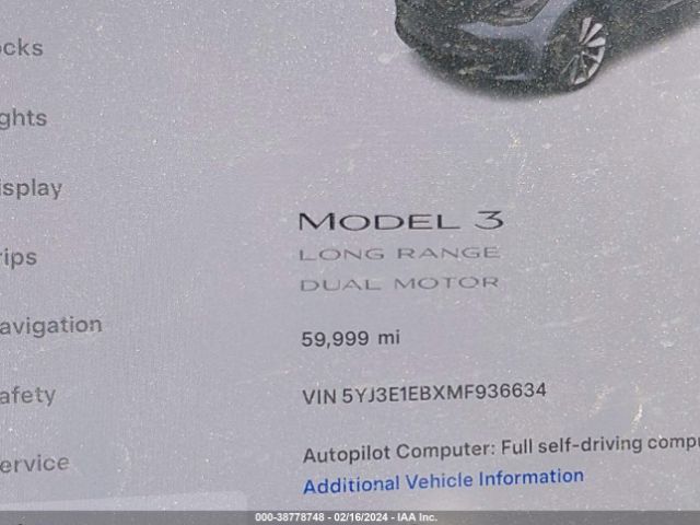 5YJ3E1EBXMF936634 Tesla Model 3 Long Range Dual Motor All-wheel Drive