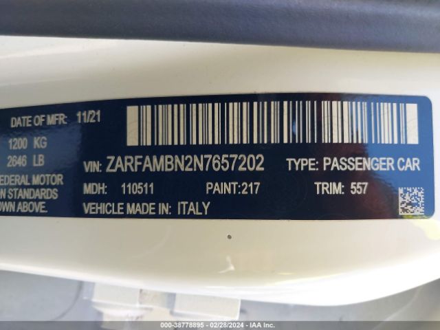 ZARFAMBN2N7657202 Alfa Romeo Giulia Veloce Ti Rwd