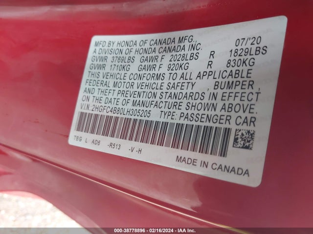 Honda Civic Sport 2020 2HGFC4B80LH305205 Image 9