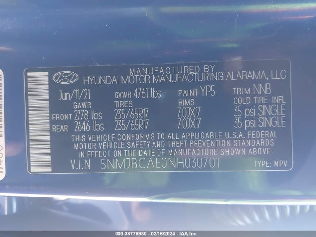 Hyundai TUCSON SEL 2022 5NMJBCAE0NH030701 Image 9