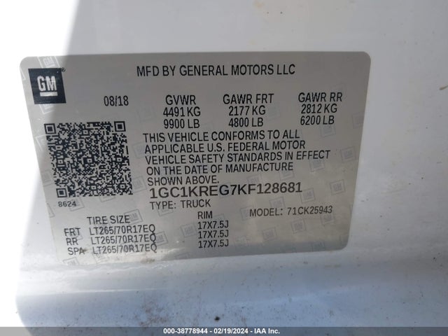 Chevrolet Silverado 2500hd Wt 2019 1GC1KREG7KF128681 Image 9