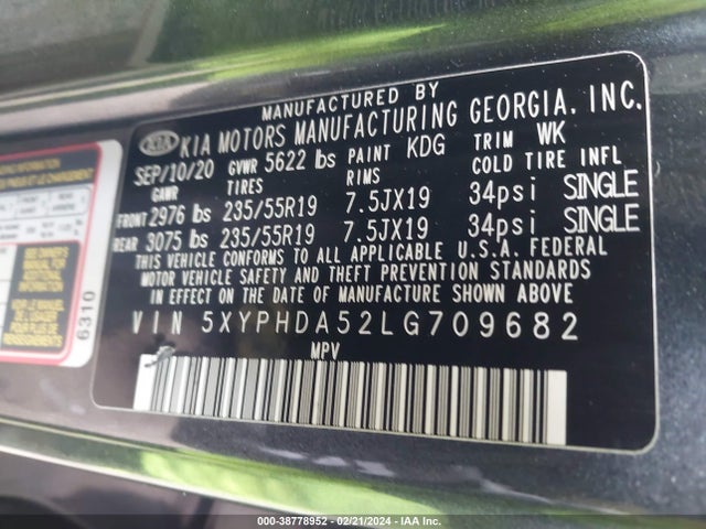 KIA Sorento 3.3l Ex 2020 5XYPHDA52LG709682 Image 9