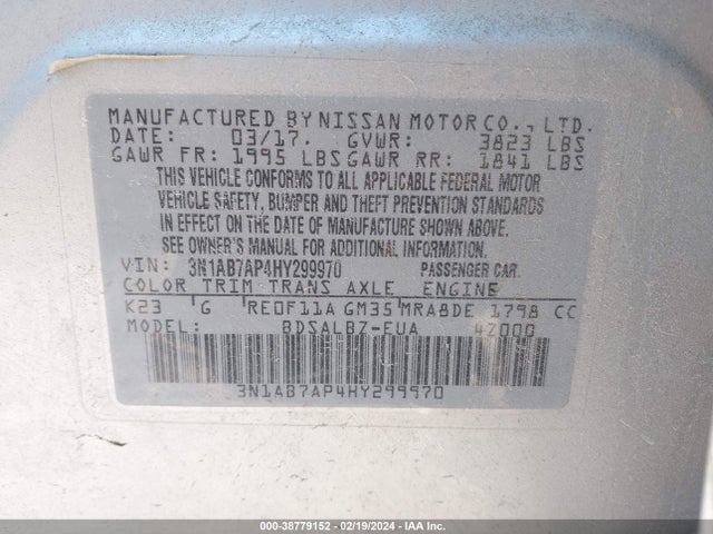 Nissan SENTRA S 2017 3N1AB7AP4HY299970 Image 9