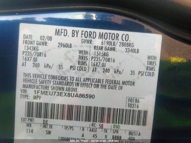 2008 FORD EXPLORER 1FMEU73EX8UA86590 Photo 8