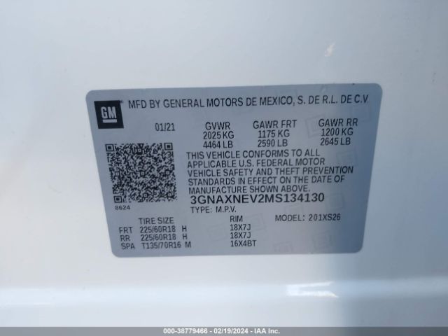 3GNAXNEV2MS134130 Chevrolet Equinox Fwd Premier